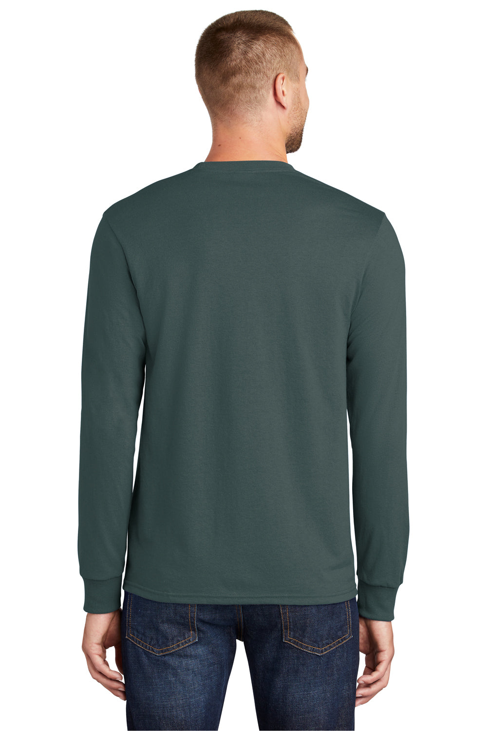 Port & Company PC55LS Mens Core Long Sleeve Crewneck T-Shirt Dark Green Back