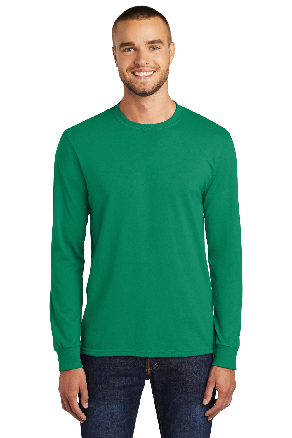 Port & Company PC55LS Mens Core Long Sleeve Crewneck T-Shirt Kelly Green Front