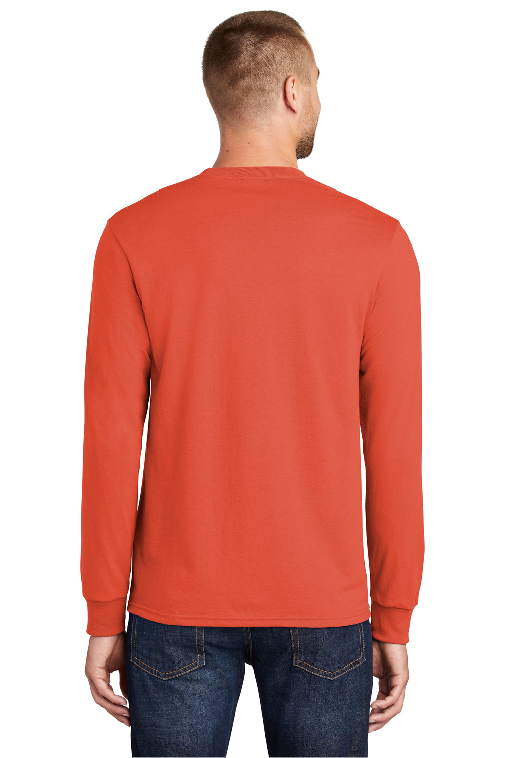 Port & Company PC55LS Mens Core Long Sleeve Crewneck T-Shirt Orange Back