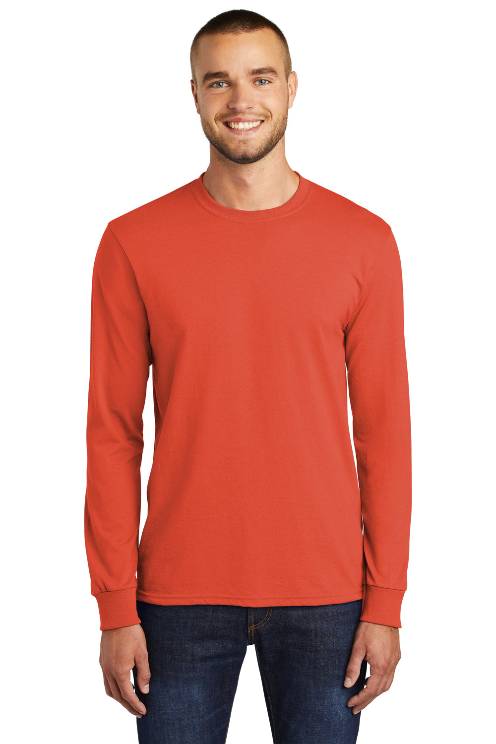 Port & Company PC55LS Mens Core Long Sleeve Crewneck T-Shirt Orange Front