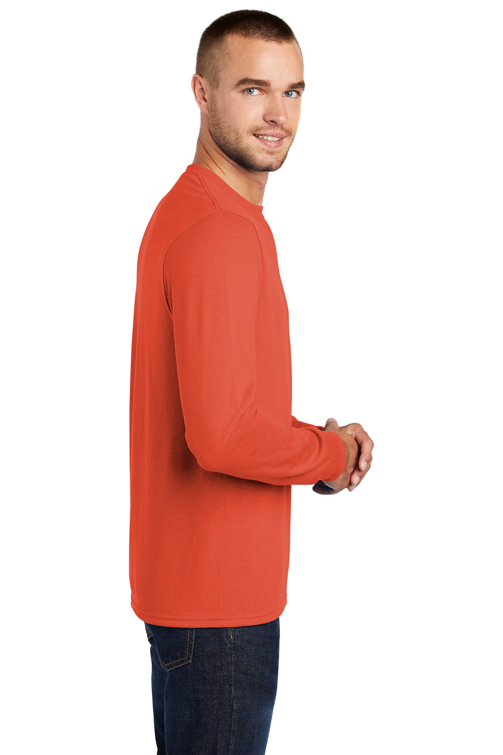 Port & Company PC55LS Mens Core Long Sleeve Crewneck T-Shirt Orange Side