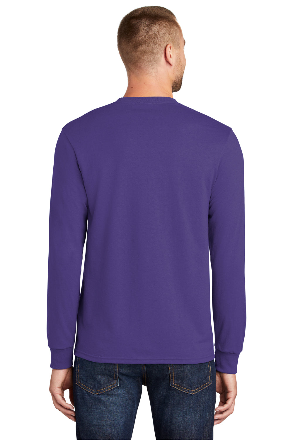 Port & Company PC55LS Mens Core Long Sleeve Crewneck T-Shirt Purple Back