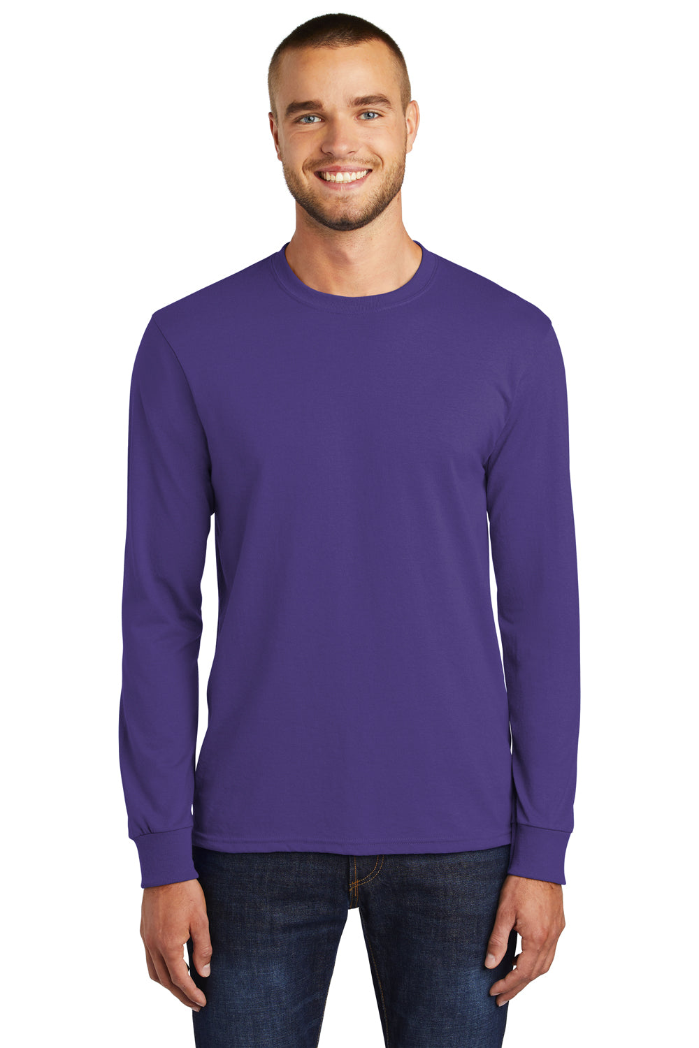 Port & Company PC55LS Mens Core Long Sleeve Crewneck T-Shirt Purple Front