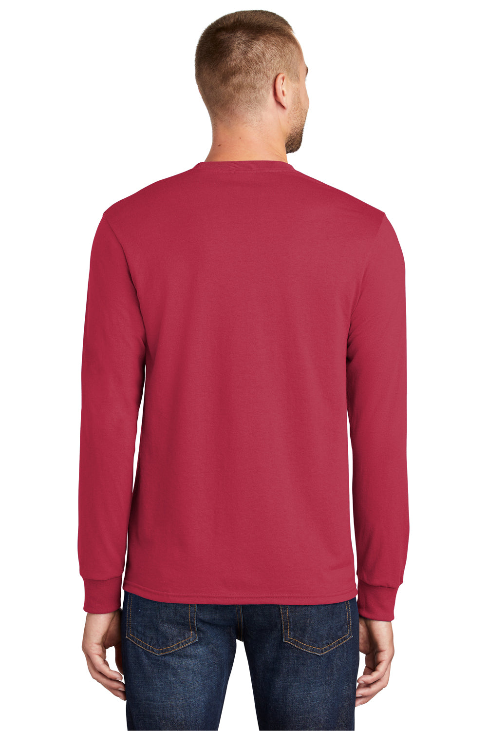 Port & Company PC55LS Mens Core Long Sleeve Crewneck T-Shirt Red Back