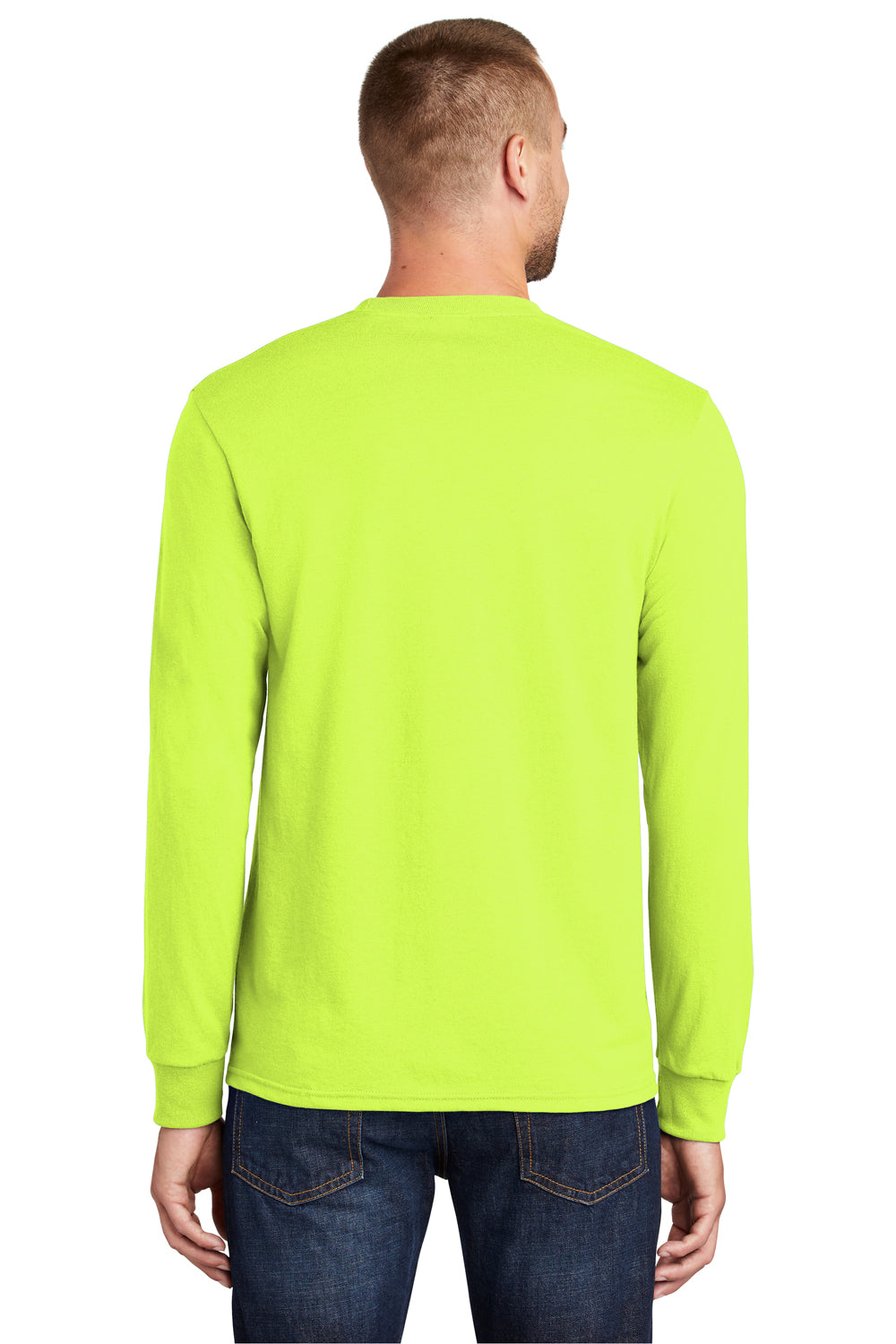 Port & Company PC55LS Mens Core Long Sleeve Crewneck T-Shirt Safety Green Back