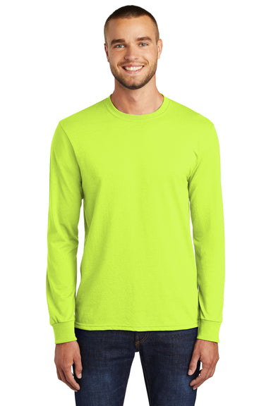 Port & Company PC55LS Mens Core Long Sleeve Crewneck T-Shirt Safety Green Front
