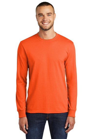 Port & Company PC55LS Mens Core Long Sleeve Crewneck T-Shirt Safety Orange Front