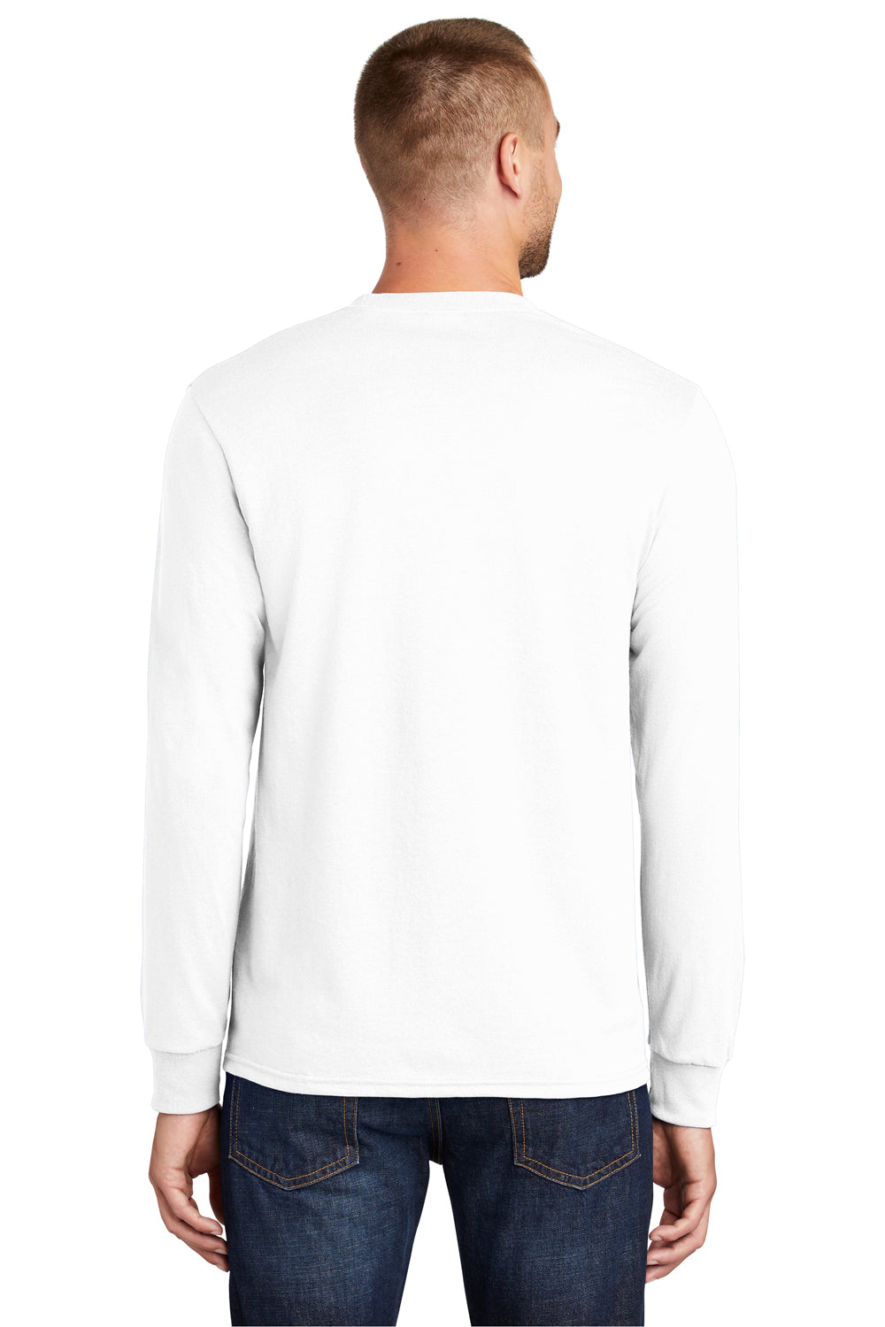 Port & Company PC55LS Mens Core Long Sleeve Crewneck T-Shirt White Back