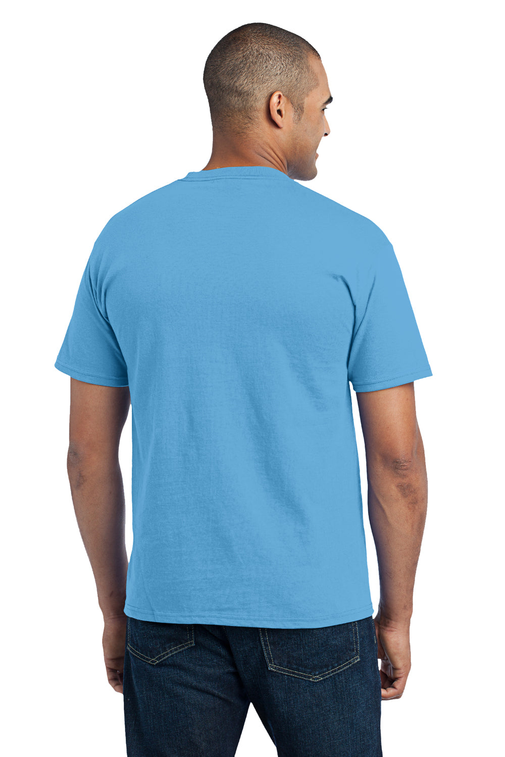 Port & Company PC55P Mens Core Short Sleeve Crewneck T-Shirt w/ Pocket Aqua Blue Back