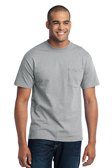 Port & Company PC55P Mens Core Short Sleeve Crewneck T-Shirt w/ Pocket Heather Grey Front