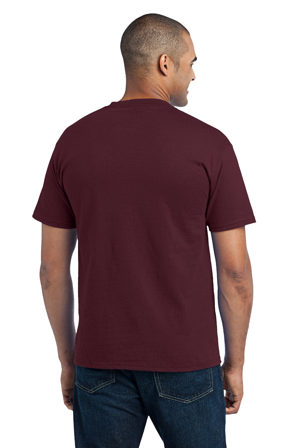 Port & Company PC55P Mens Core Short Sleeve Crewneck T-Shirt w/ Pocket Maroon Back