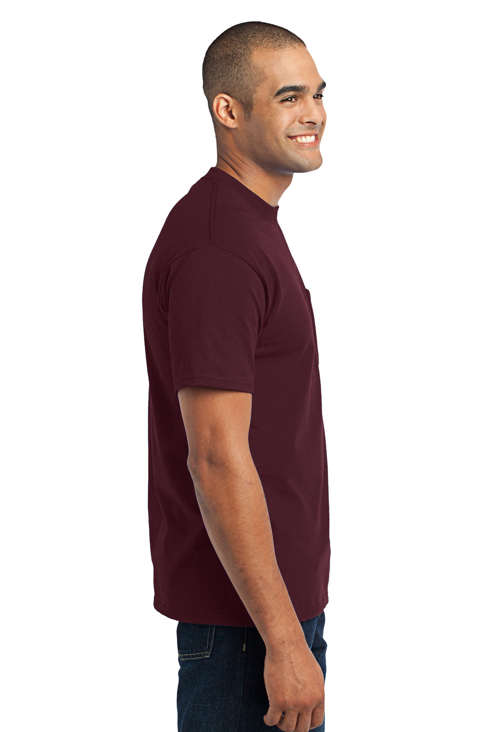 Port & Company PC55P Mens Core Short Sleeve Crewneck T-Shirt w/ Pocket Maroon Side
