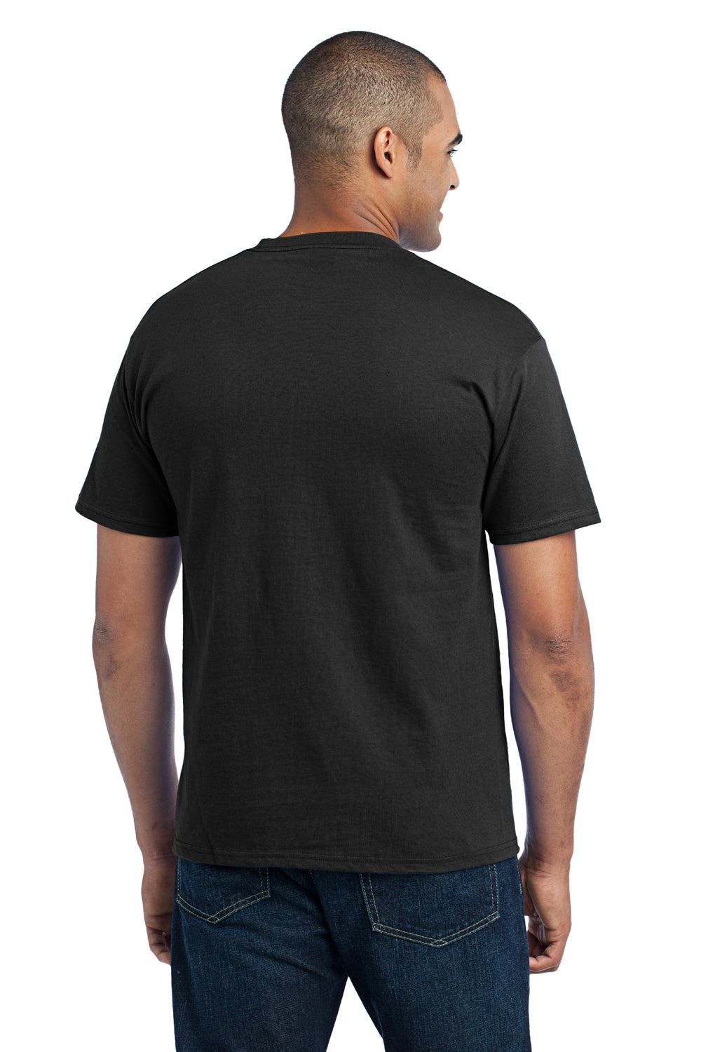 Port & Company PC55P Mens Core Short Sleeve Crewneck T-Shirt w/ Pocket Black Back