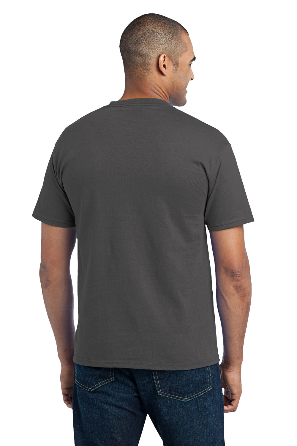 Port & Company PC55P Mens Core Short Sleeve Crewneck T-Shirt w/ Pocket Charcoal Grey Back