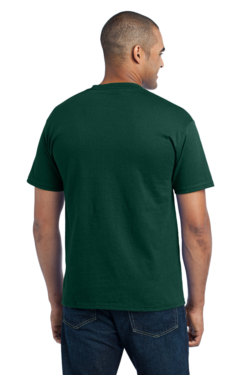 Port & Company PC55P Mens Core Short Sleeve Crewneck T-Shirt w/ Pocket Dark Green Back