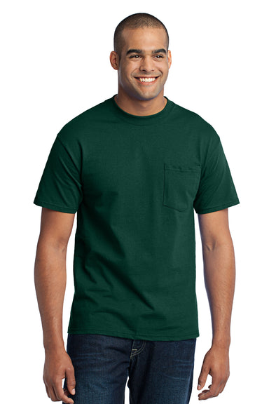 Port & Company PC55P Mens Core Short Sleeve Crewneck T-Shirt w/ Pocket Dark Green Front