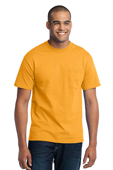 Port & Company PC55P Mens Core Short Sleeve Crewneck T-Shirt w/ Pocket Gold Front