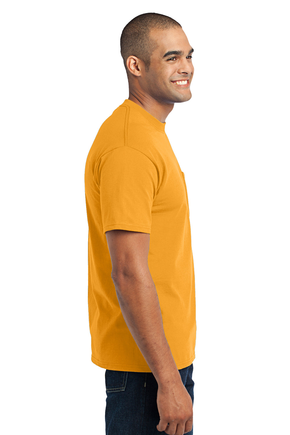 Port & Company PC55P Mens Core Short Sleeve Crewneck T-Shirt w/ Pocket Gold Side