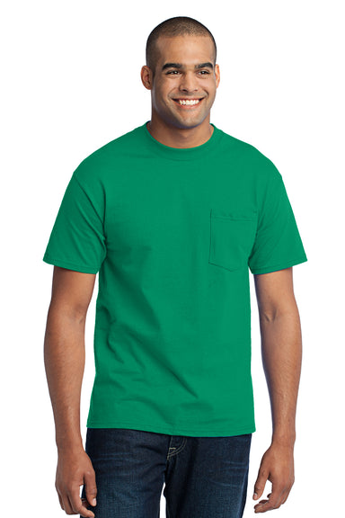 Port & Company PC55P Mens Core Short Sleeve Crewneck T-Shirt w/ Pocket Kelly Green Front