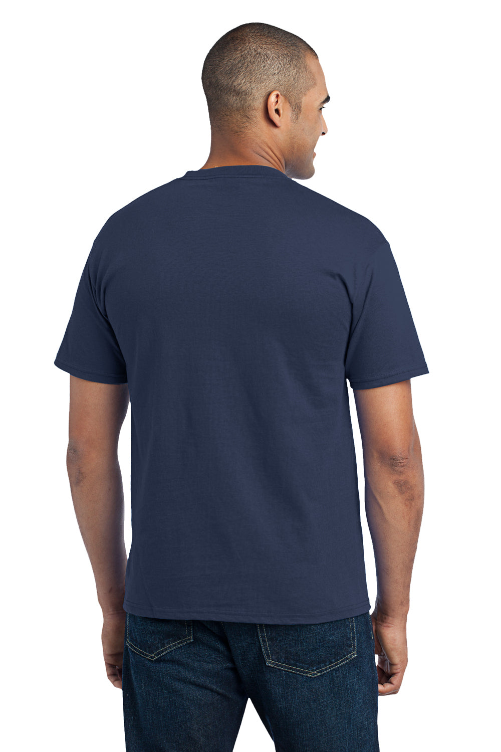 Port & Company PC55P Mens Core Short Sleeve Crewneck T-Shirt w/ Pocket Navy Blue Back