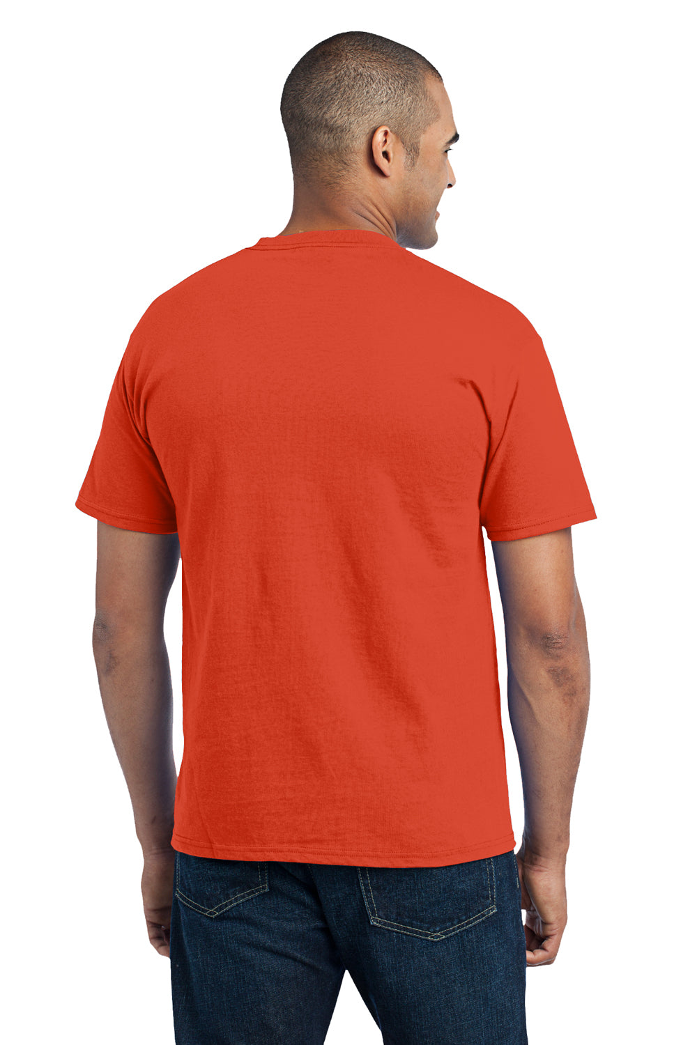 Port & Company PC55P Mens Core Short Sleeve Crewneck T-Shirt w/ Pocket Orange Back