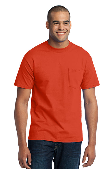 Port & Company PC55P Mens Core Short Sleeve Crewneck T-Shirt w/ Pocket Orange Front