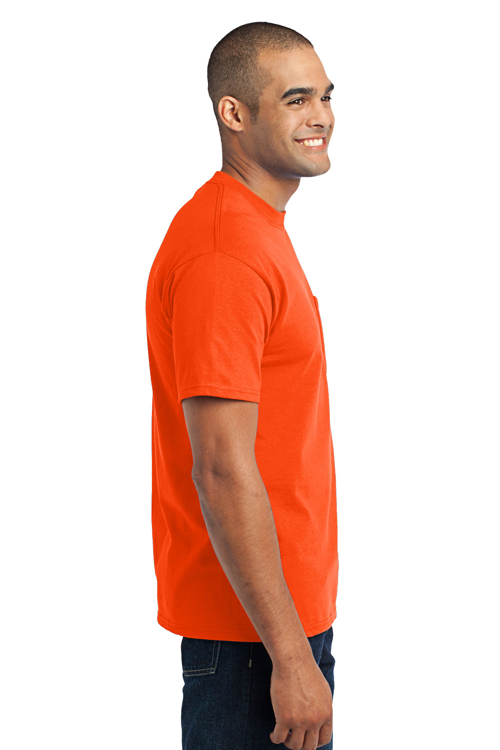 Port & Company PC55P Mens Core Short Sleeve Crewneck T-Shirt w/ Pocket Orange Side