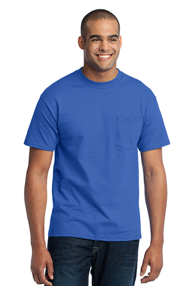 Port & Company PC55P Mens Core Short Sleeve Crewneck T-Shirt w/ Pocket Royal Blue Front