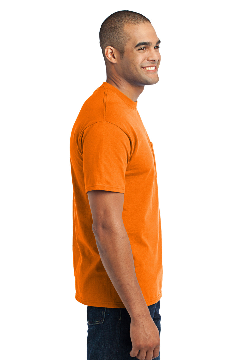 Port & Company PC55P Mens Core Short Sleeve Crewneck T-Shirt w/ Pocket Safety Orange Side
