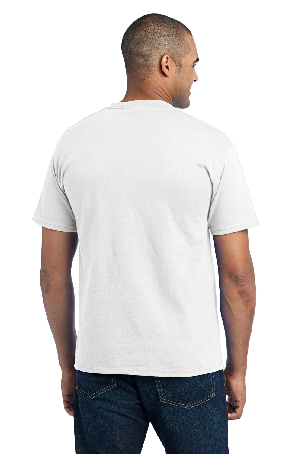 Port & Company PC55P Mens Core Short Sleeve Crewneck T-Shirt w/ Pocket White Back