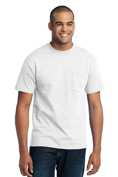 Port & Company PC55P Mens Core Short Sleeve Crewneck T-Shirt w/ Pocket White Front