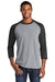 Port & Company PC55RS Mens Core Moisture Wicking 3/4 Sleeve Crewneck T-Shirt Heather Grey/Black Front