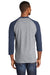 Port & Company PC55RS Mens Core Moisture Wicking 3/4 Sleeve Crewneck T-Shirt Heather Grey/Navy Blue Back