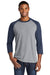 Port & Company PC55RS Mens Core Moisture Wicking 3/4 Sleeve Crewneck T-Shirt Heather Grey/Navy Blue Front