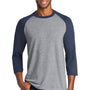 Port & Company Mens Core Moisture Wicking 3/4 Sleeve Crewneck T-Shirt - Heather Grey/Navy Blue