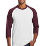 Port & Company Mens Core Moisture Wicking 3/4 Sleeve Crewneck T-Shirt - White/Athletic Maroon - Closeout