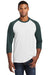 Port & Company PC55RS Mens Core Moisture Wicking 3/4 Sleeve Crewneck T-Shirt White/Dark Green Front
