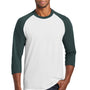 Port & Company Mens Core Moisture Wicking 3/4 Sleeve Crewneck T-Shirt - White/Dark Green - Closeout