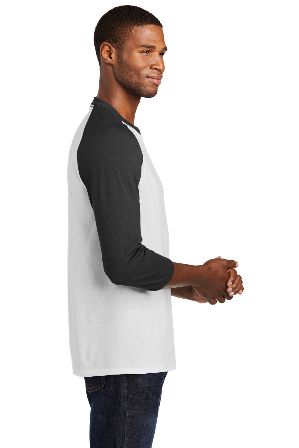 Port & Company PC55RS Mens Core Moisture Wicking 3/4 Sleeve Crewneck T-Shirt White/Black Side
