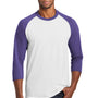 Port & Company Mens Core Moisture Wicking 3/4 Sleeve Crewneck T-Shirt - White/Purple