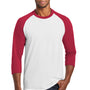 Port & Company Mens Core Moisture Wicking 3/4 Sleeve Crewneck T-Shirt - White/Red
