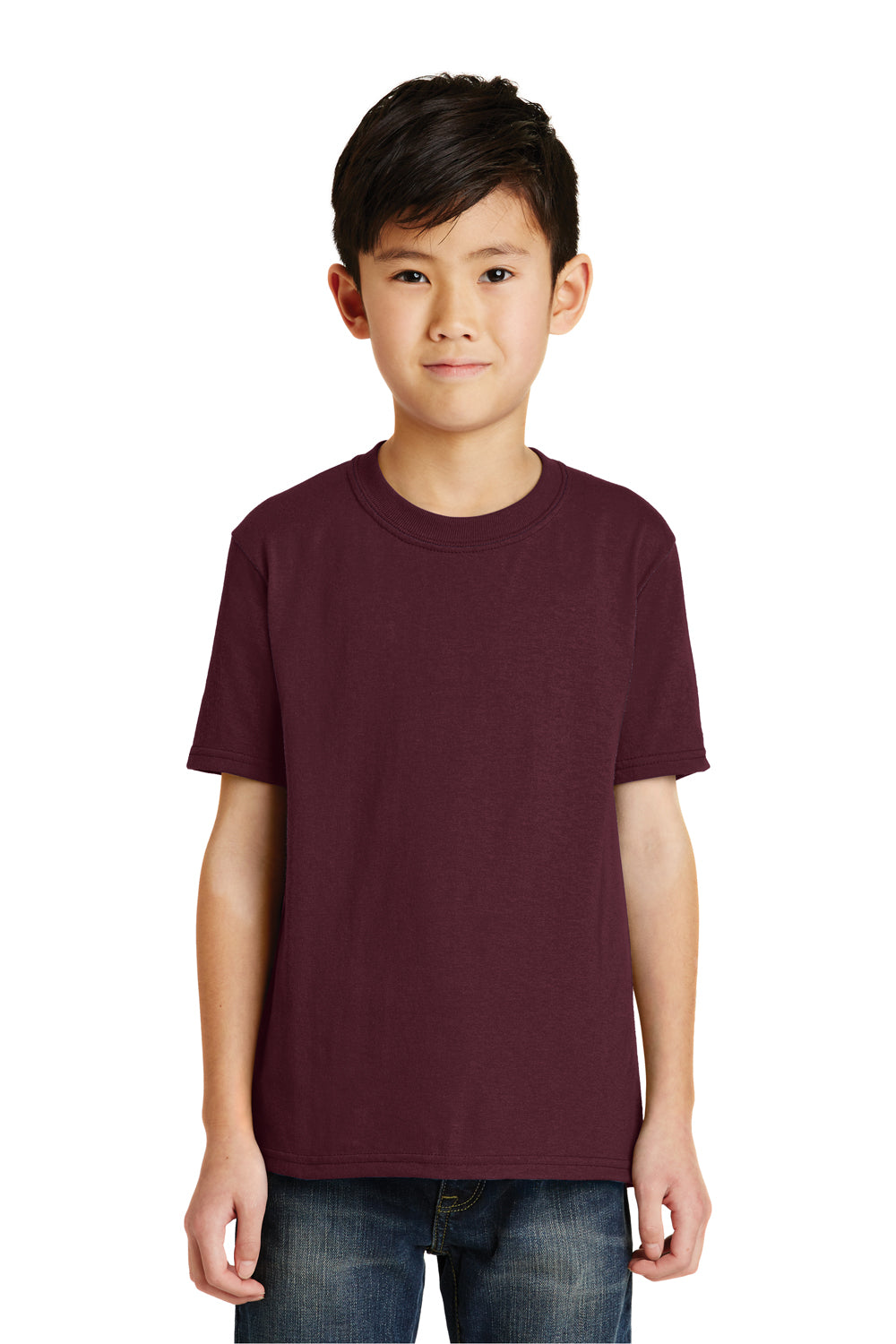 Port & Company PC55Y Youth Core Short Sleeve Crewneck T-Shirt Maroon Front