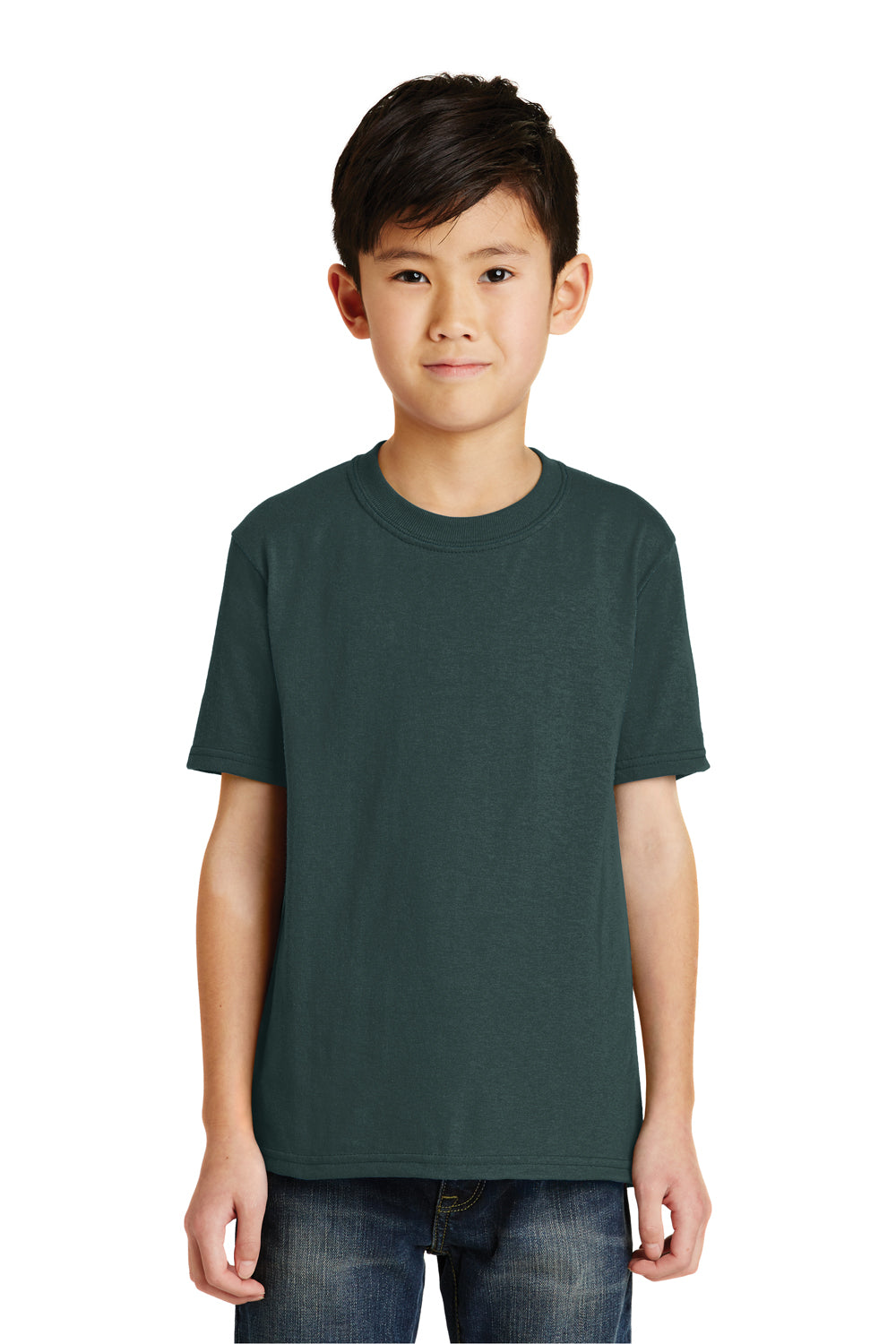 Port & Company PC55Y Youth Core Short Sleeve Crewneck T-Shirt Dark Green Front