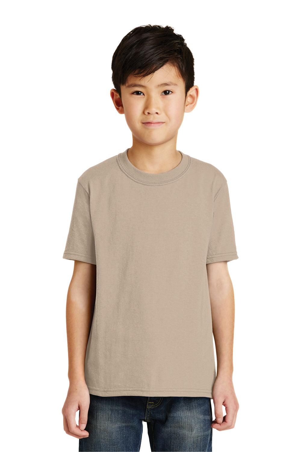 Port & Company PC55Y Youth Core Short Sleeve Crewneck T-Shirt Sand Brown Front