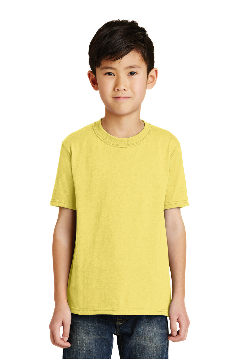Port & Company PC55Y Youth Core Short Sleeve Crewneck T-Shirt Yellow Front