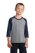 Port & Company PC55YRS Youth Core Moisture Wicking 3/4 Sleeve Crewneck T-Shirt Heather Grey/Navy Blue Front