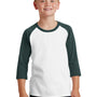 Port & Company Youth Core Moisture Wicking 3/4 Sleeve Crewneck T-Shirt - White/Dark Green - Closeout