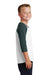 Port & Company PC55YRS Youth Core Moisture Wicking 3/4 Sleeve Crewneck T-Shirt White/Dark Green Side