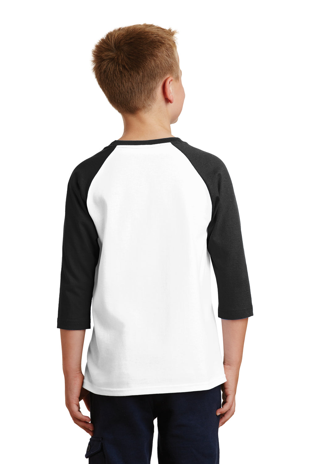 Port & Company PC55YRS Youth Core Moisture Wicking 3/4 Sleeve Crewneck T-Shirt White/Black Back