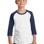 Port & Company Youth Core Moisture Wicking 3/4 Sleeve Crewneck T-Shirt - White/Navy Blue